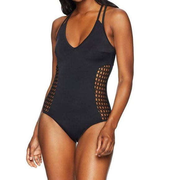 NWT Coastal Blue Black One Piece Cutout Mesh #0573 - Picture 3 of 7